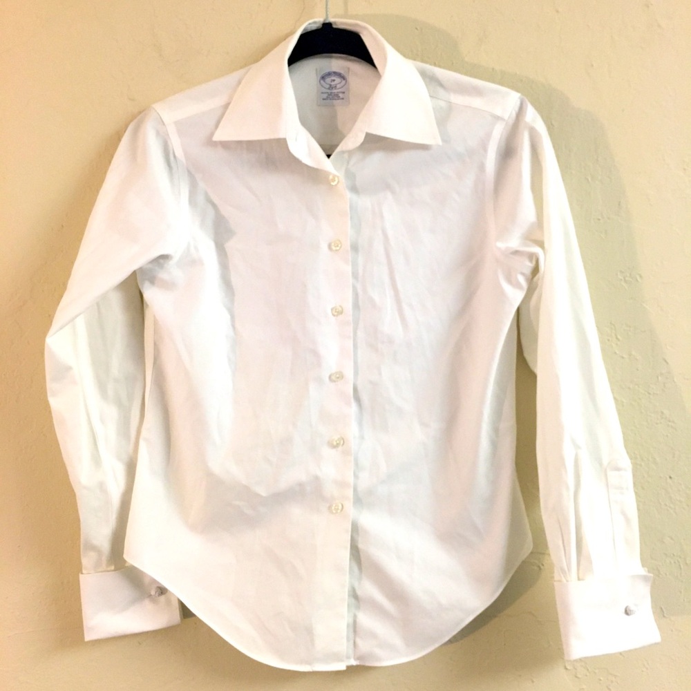 Brooks Brothers 100% Cotton Petite 2 Semi Fitted Button Down White Preppy Office